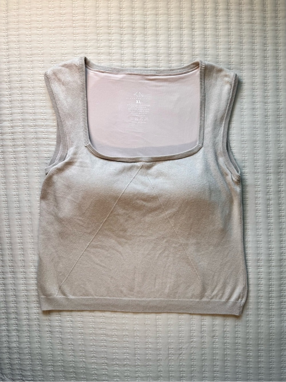 Klassy Network Beige Knit Square Neck Sleeveless Top XL